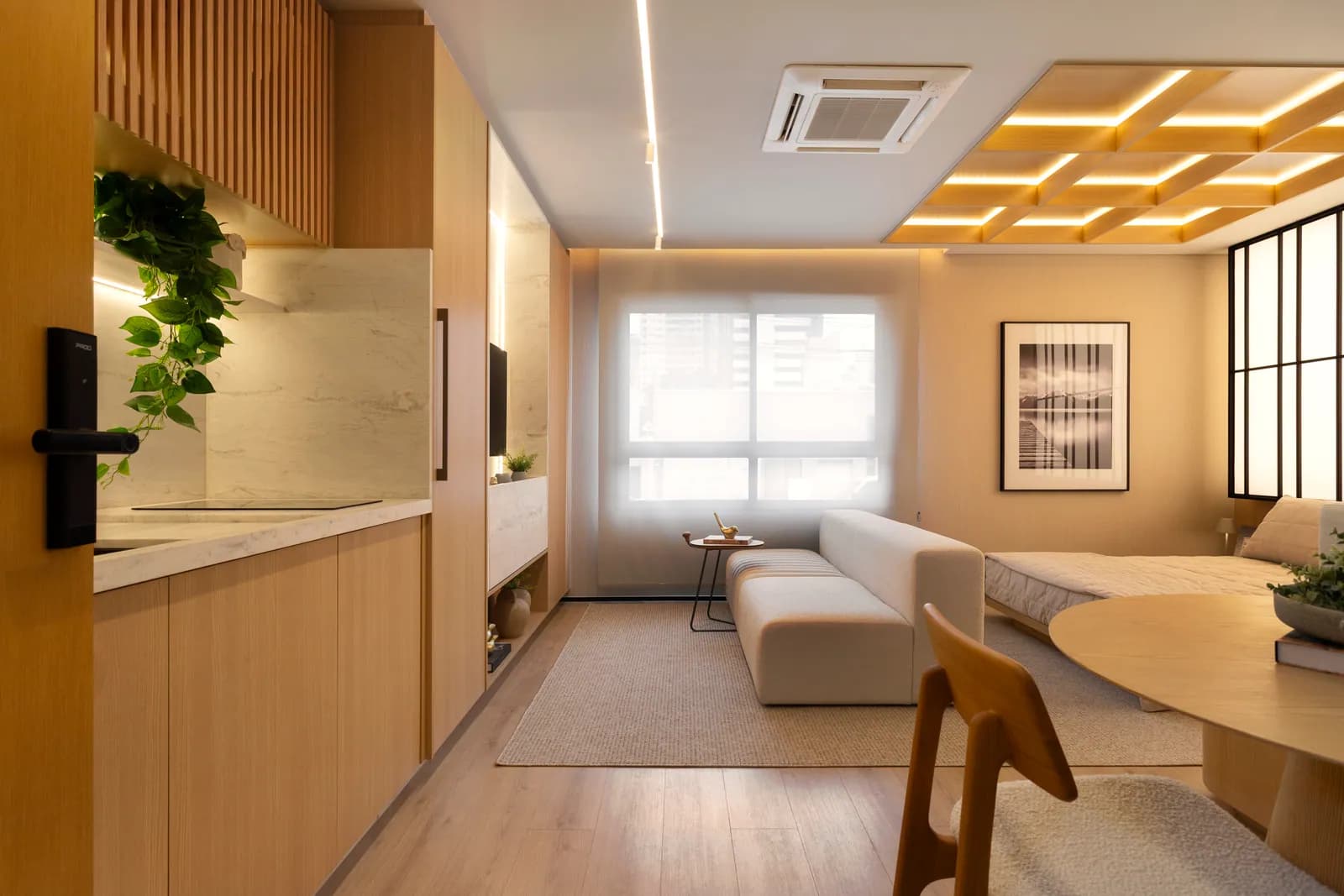 Foto do apartamento decorado no stand de vendas do Ryokan Flamboyant
