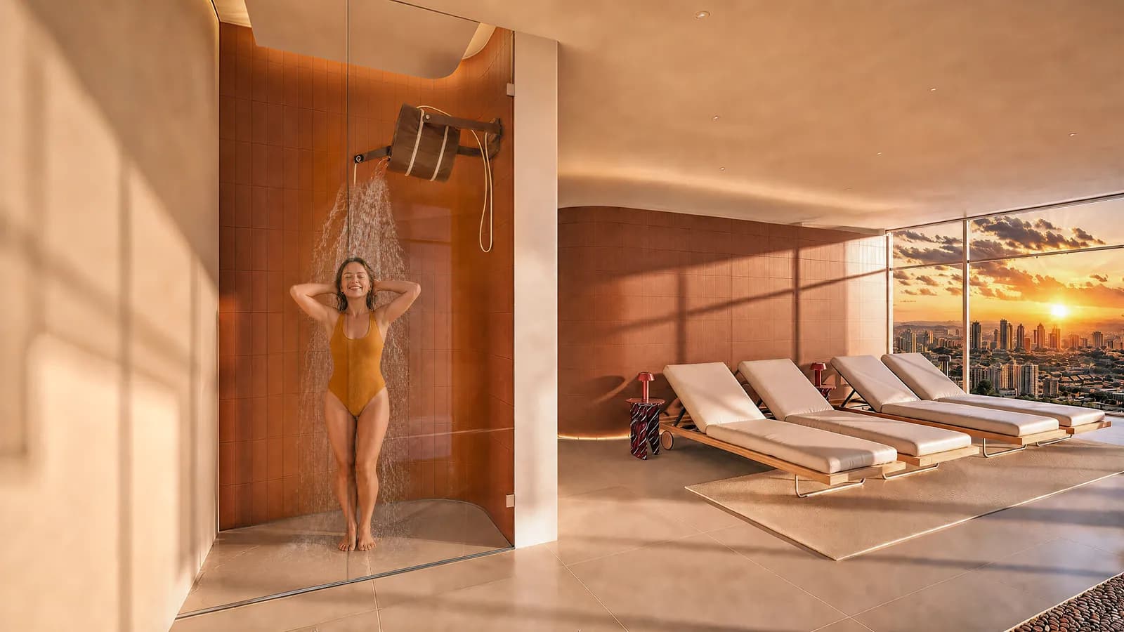 Bucket shower no circuito wellness