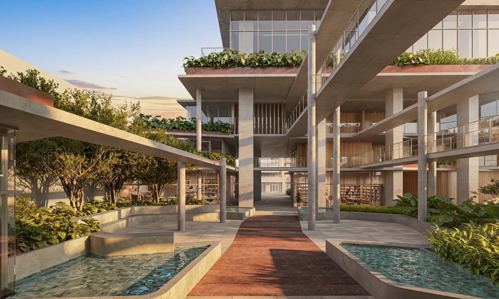 Praça aberta no térreo do Tempo Flamboyant Residencial