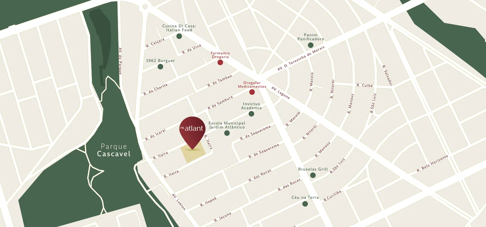 Mapa da região do FR. Atlant, no Jardim Atlântico, ao lado do Parque Cascavel