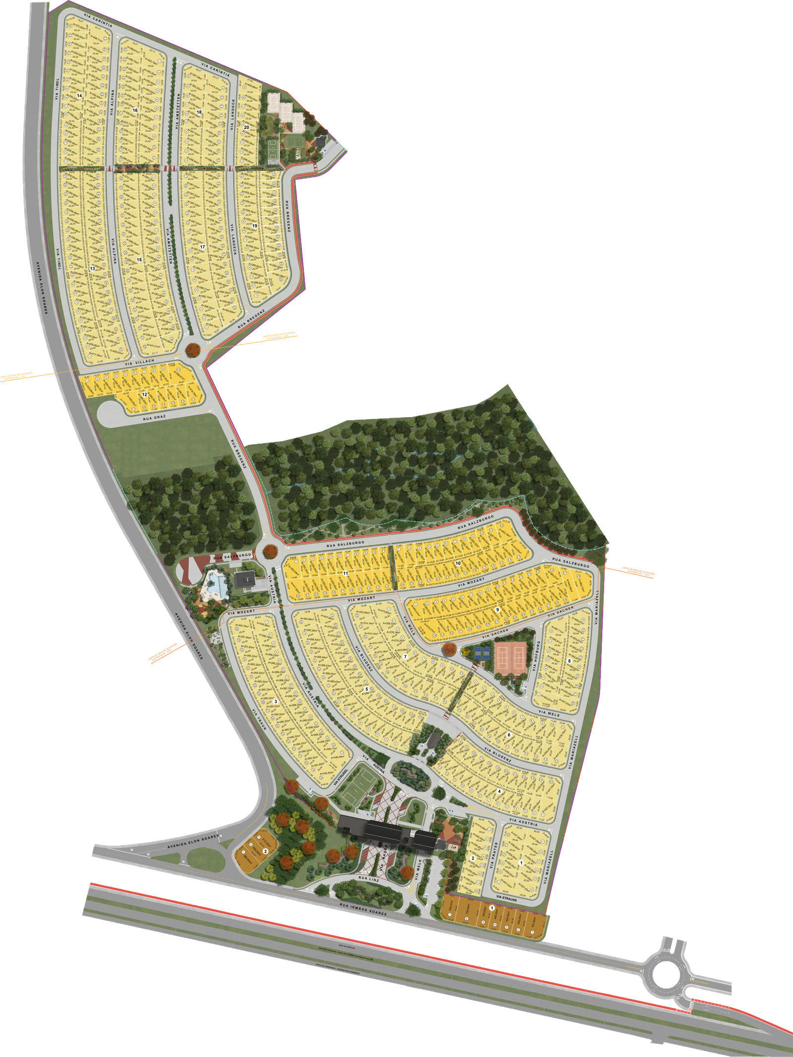 Mapa de vendas do Jardins Áustria, com as quadras e os lotes